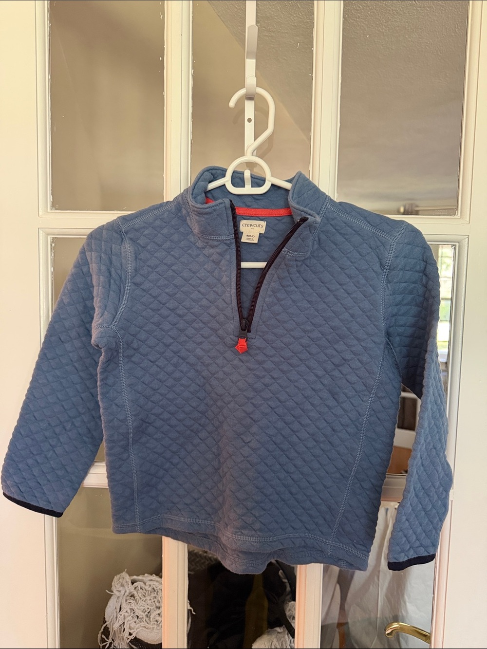 Crewcuts Quilted Half-Zip Pullover in Dusty Blue with Red Accent